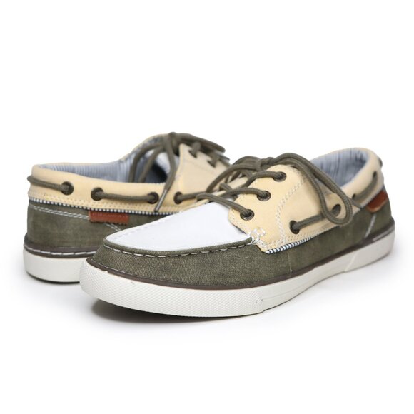 G.H. Bass & Co Canvas Deck Boat Shoes Moc Toe Loafers Preppy Yellow Green White - Picture 2 of 14